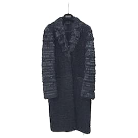 Fendi-Manteau en cuir noir à franges et boucles Fendi Taille 42 d'occasion-Noir
