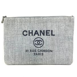 Chanel Deauville Logo Pouch Bag Blue