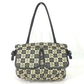 Chanel Camellia CC Mark Shoulder Tote Bag Black White