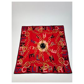 Céline Sciarpa vintage Celine rossa nera Rosso
