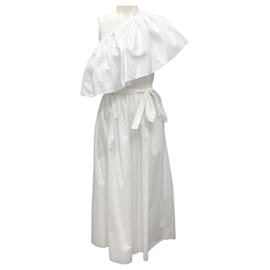 Adam Lippes-Adam Lippes White One Shoulder Cotton Midi Dress-White