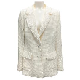 Ivory Fransen Tweed Blazer von Rena Lange Roh