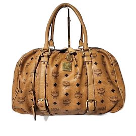 Bolsa Boston MCM Visetos Marrom Conhaque
