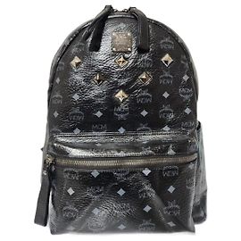 MCM Visetos Medium Sprinkle Stud Rucksack Stark Schwarz Schwarz Grau