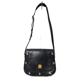 Bolsa de ombro de couro vintage MCM com aba preta Preto