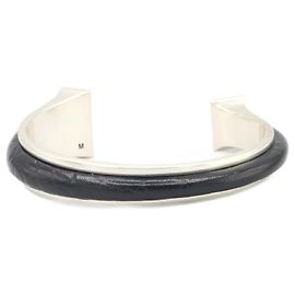 Bracciale in pelle nera e argento di Saint Laurent Nero Argento