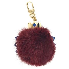 Porte-clés en fourrure de vison Louis Vuitton Rouge Bordeaux