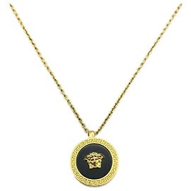 Collier en émail Méduse Versace en noir et or Noir Doré