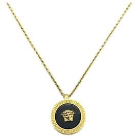 Versace-Versace Enamel Medusa Necklace in Black and Gold-Black,Golden