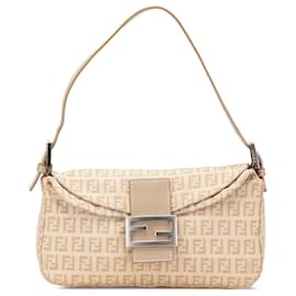 Fendi-Sac à bandoulière Fendi en toile Zucchino marron à double rabat-Marron,Beige