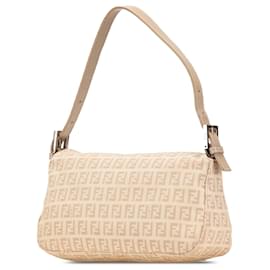 Fendi-Sac à bandoulière Fendi en toile Zucchino marron à double rabat-Marron,Beige
