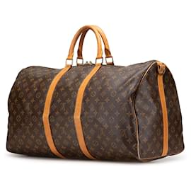 Louis Vuitton-Louis Vuitton Brown Monogram Keepall Bandouliere 55-Brown