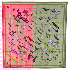 Hermès-Hermès Pink Raconte Moi le Cheval Silk Scarf-Pink