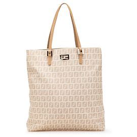 Fendi Brown Zucchino Canvas Tote Brown Beige