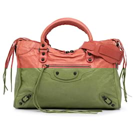 Balenciaga-Balenciaga Red Lambskin Motocross Classic City Satchel-Red,Other