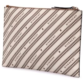 Givenchy-Givenchy Brown Canvas Logo Clutch-Brown,Beige