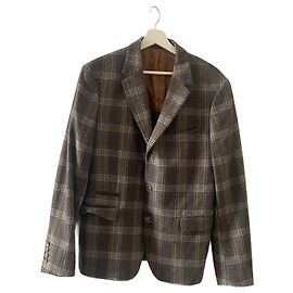 inconnue Blazer de lã e cetim Marrom Bege Cinza