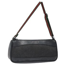 GUCCI Web Sherry Line Accessory Pouch Canvas Black Silver Red 92820 Auth am8378 Black Silvery Red