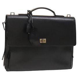 GUCCI Business Bag Leather 2way Black Silver Auth 118896 Black Silvery