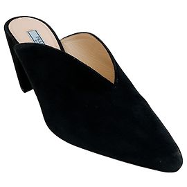 Prada Black Suede V Cut Mules Black