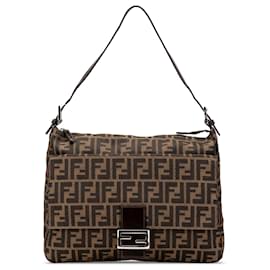 Fendi-Sac à épaule en toile Zucca marron Fendi-Marron