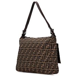 Fendi-Sac à épaule en toile Zucca marron Fendi-Marron