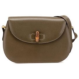 Cruzada de cuero marrón Gucci con bambú Castaño Caqui