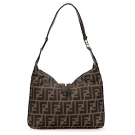 Fendi-Sac à épaule en toile Zucca marron Fendi-Marron
