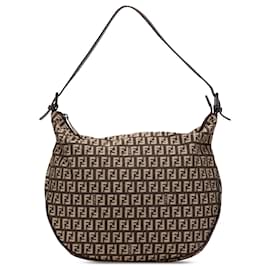 Fendi-Sac à épaule en toile Zucchino marron Fendi-Marron,Marron foncé