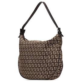 Fendi-Sac à épaule en toile Zucchino marron Fendi-Marron,Marron foncé