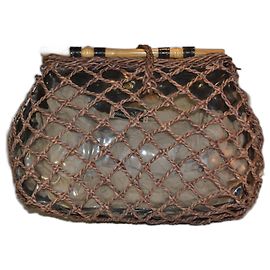 Bolsa Blumarine Castanha em Ráfia e Plástico Marrom