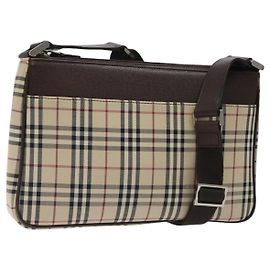 Burberry Nova Check Schultertasche aus Canvas Beige Silber Authentisch 123791 Silber Beige