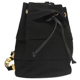 Salvatore Ferragamo Backpack Canvas Black Gold Auth 123717 Black Golden