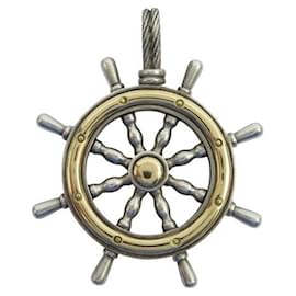 Hermès-RARE VINTAGE HERMES PENDANT WHEEL BAR IN 800 SILVER & 18K YELLOW GOLD 24.8 GR-Other