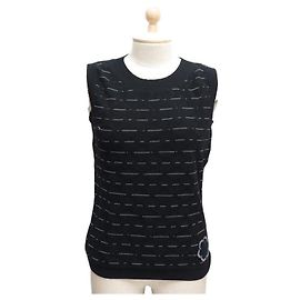 ALTA CHANEL P47981 38 M CAMELIA PULL SEM MANGAS EM MALHA DE ALGODÃO PRETO Preto