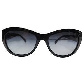 NINE CHANEL 6038-H FRESHWATER PEARL CAT EYE SUNGLASSES Black