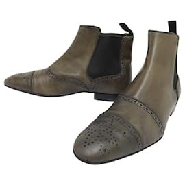 Louis Vuitton-LOUIS VUITTON CHELSEA BOOTS FLOWERED TIP 8 42 KHAKI LEATHER SHOES-Khaki