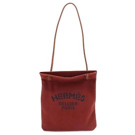 Bolsa de ombro em couro e lona Aline MM da Hermès Bordeaux