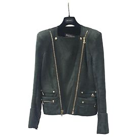 Giacca biker in shearling verde da donna Balmain Taglia 38 Verde scuro