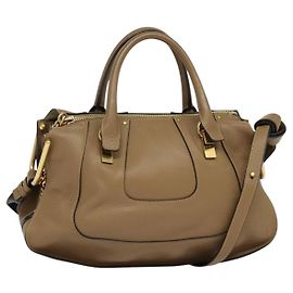 Chloé Bolsa de mão de couro Chloe Hailey 2 vias bege ouro Auth am8424 Bege Dourado