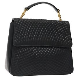 Bolsa de mão BALLY em couro preto e dourado Auth BA2293 Preto Dourado