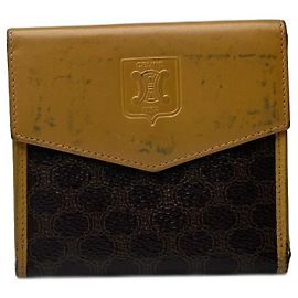 Céline Carteira de couro vintage Celine Paris amarelo marrom Amarelo