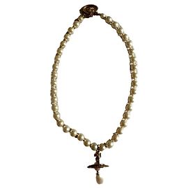 Collier Vivienne Westwood en Perles Blanches et Dorées Blanc Doré
