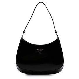 Sac à épaule Cleo en cuir noir brossé Prada Noir
