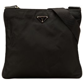 Prada Borsa a tracolla con zip in tessuto nero Nero