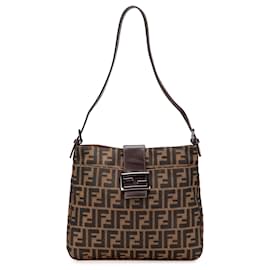 Fendi-Sac à épaule en toile Zucca marron Fendi-Marron