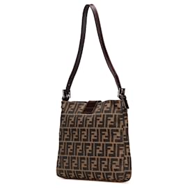 Fendi-Sac à épaule en toile Zucca marron Fendi-Marron