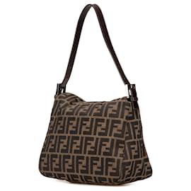 Fendi-Sac à bandoulière Fendi en toile Zucca marron à double rabat-Marron