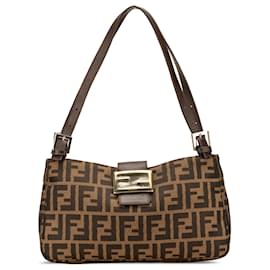 Fendi-Sac à épaule en toile Zucca marron Fendi-Marron