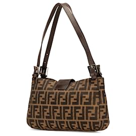Fendi-Sac à épaule en toile Zucca marron Fendi-Marron